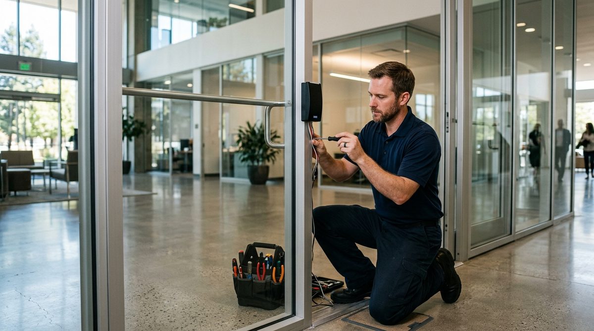 Commercial locksmith installing access control in San Mateo County office