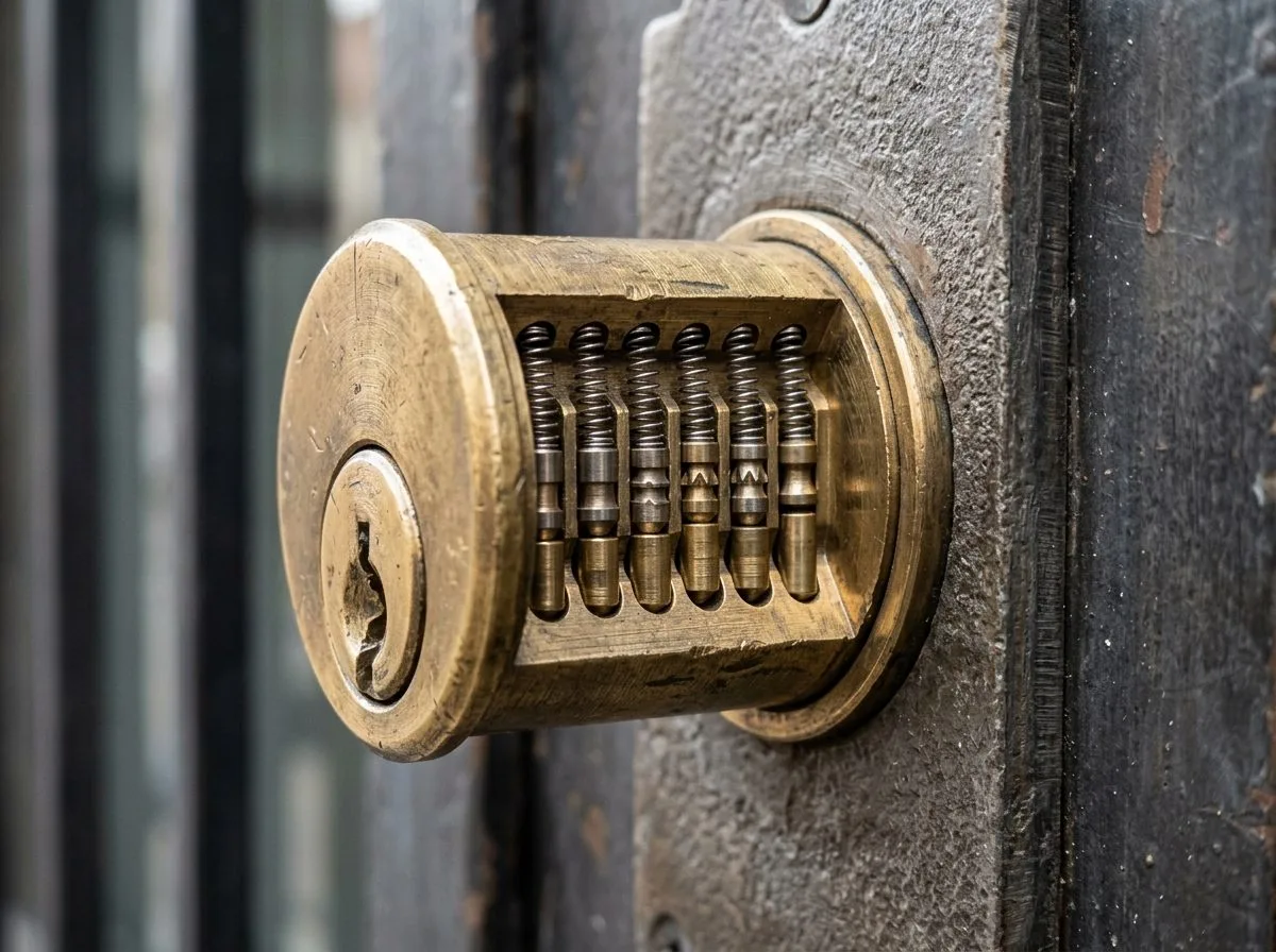 High-security lock cylinder close-up
